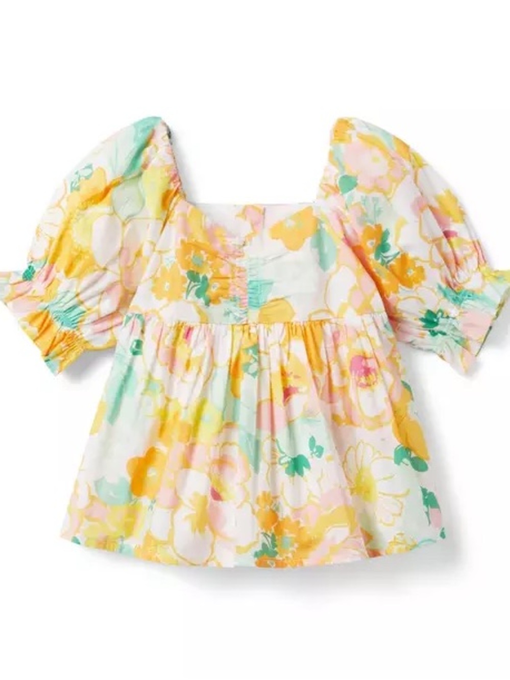 Janie And Jack Floral Puff Sleeve Top 12-18 M Yellow Pink Nwot Spring Summer